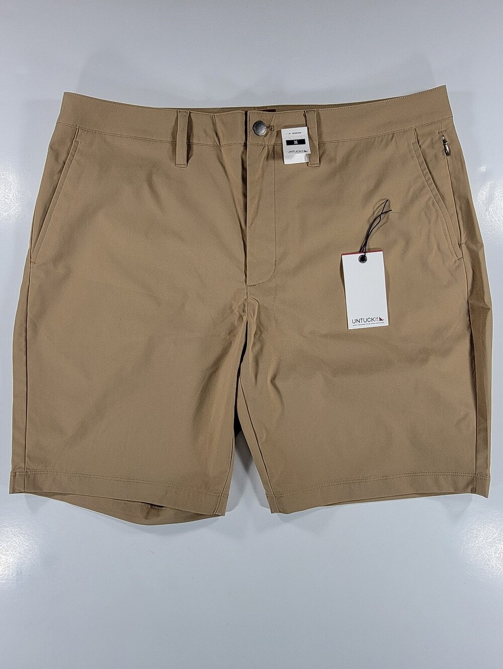 NEW Untuckit Men's Traveler Tech Performance Stretch Chino Shorts 9" Tan 36 NWOT
